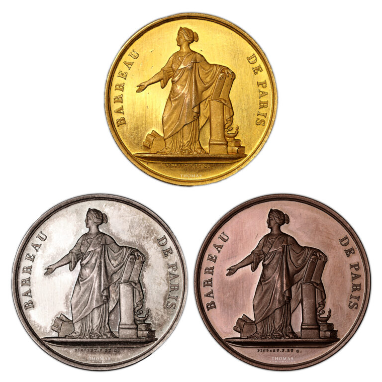 Médailles France - Lot de 3 médailles dont 1 en or - Barreau de Paris - Compagnie des Notaires de Paris-Avers