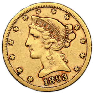Coin United-States - Gold 5 dollars - 1893 CC Carson city - 60 000 examples obverse