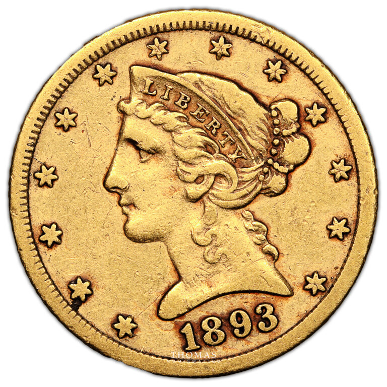 Coin United-States - Gold 5 dollars - 1893 CC Carson city - 60 000 examples obverse