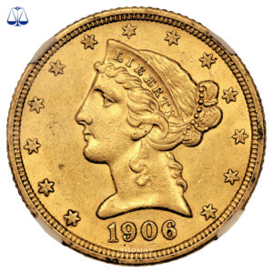 Coin United-States - Gold 5 dollars - 1906 S San Francisco - Fenns treasure chest - NGC AU 58 obverse