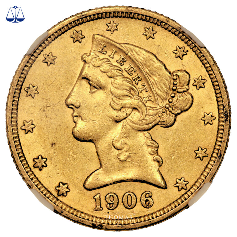 Coin United-States - Gold 5 dollars - 1906 S San Francisco - Fenns treasure chest - NGC AU 58 obverse