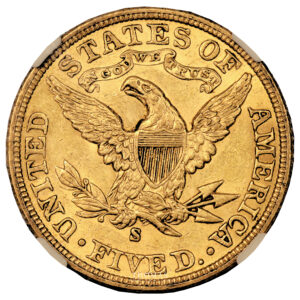 Coin United-States - Gold 5 dollars - 1906 S San Francisco - Fenns treasure chest - NGC AU 58 reverse