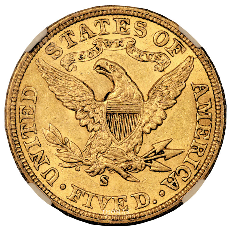 Coin United-States - Gold 5 dollars - 1906 S San Francisco - Fenns treasure chest - NGC AU 58 reverse