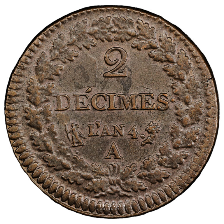 Coin France - 2 Décimes Dupré - An 4 A Paris - PCGS AU 58 reverse