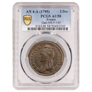 Monnaie France - 2 Décimes Dupré - An 4 A Paris - PCGS AU 58-Slab