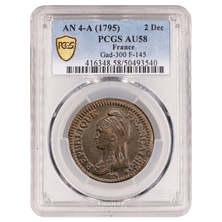 Coin France - 2 Décimes Dupré - An 4 A Paris - PCGS AU 58 slab