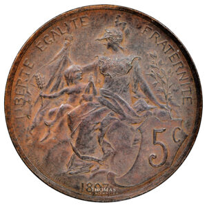 Coin - France - Pre-series - 5 centimes Daniel-Dupuis - No Word ESSAI - mat planchet 1897 - NGC MS 62 BN reverse