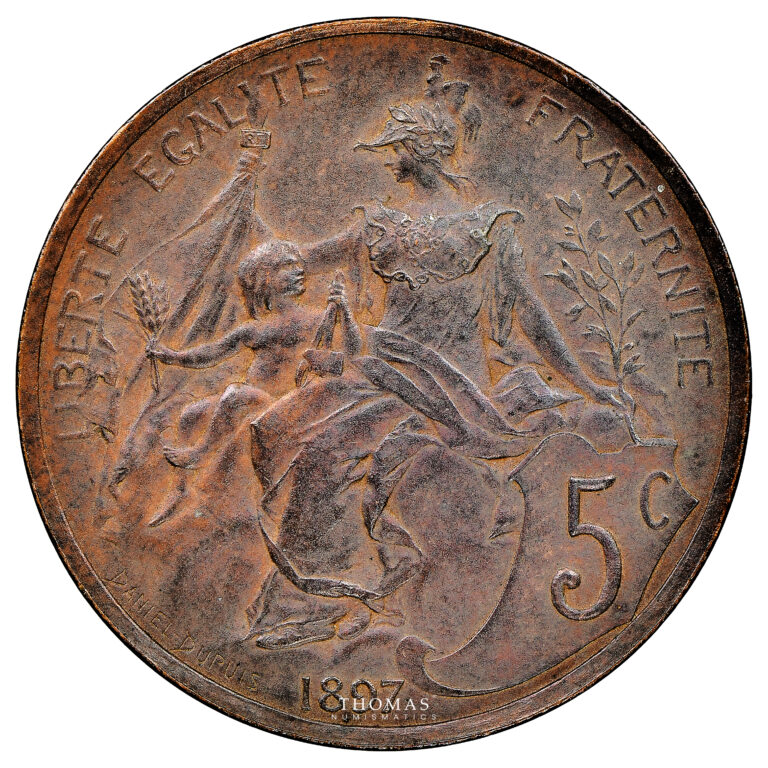 Coin - France - Pre-series - 5 centimes Daniel-Dupuis - No Word ESSAI - mat planchet 1897 - NGC MS 62 BN reverse