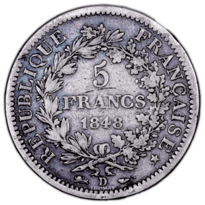 Monnaie France - 5 francs Hercule - 1848 D Lyon-Revers