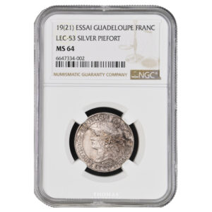 Coin - Guadeloupe -Silver Franc Essai - 1921 - NGC MS 64 slab