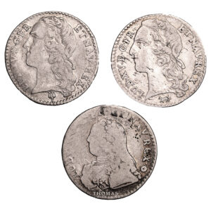 Monnaie France - Louis XV - 3 pièces 1:10 Écu Argent - 1730 et 1747 - Trésor de Saint Thibaut-Avers