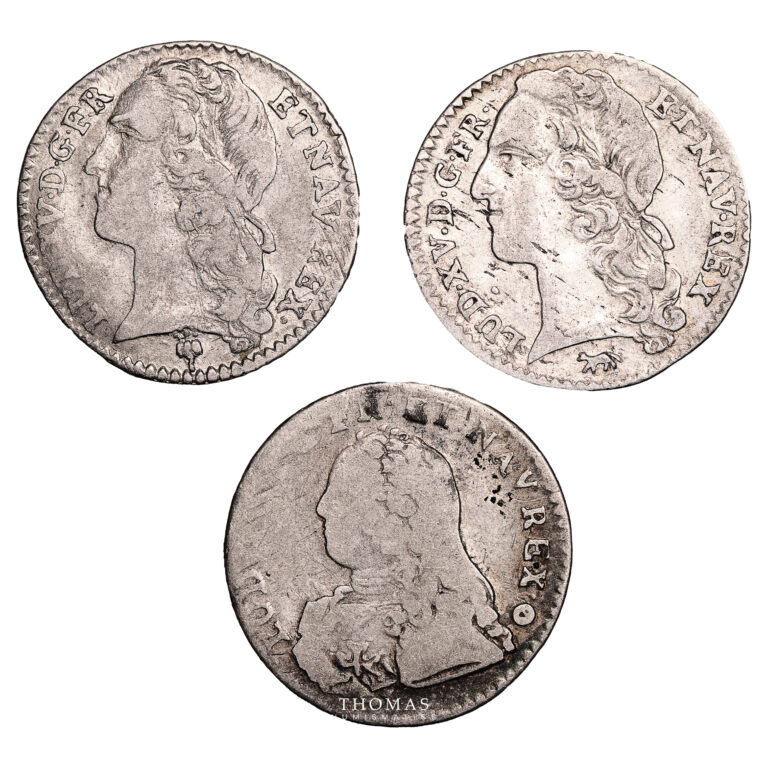 Monnaie France - Louis XV - 3 pièces 1:10 Écu Argent - 1730 et 1747 - Trésor de Saint Thibaut-Avers