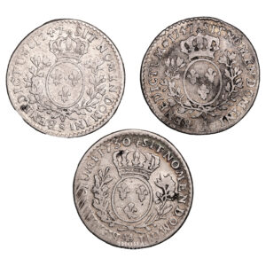 Monnaie France - Louis XV - 3 pièces 1:10 Écu Argent - 1730 et 1747 - Trésor de Saint Thibaut-Revers