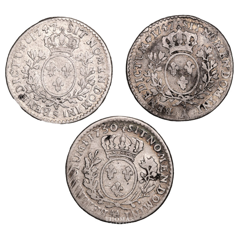 Monnaie France - Louis XV - 3 pièces 1:10 Écu Argent - 1730 et 1747 - Trésor de Saint Thibaut-Revers