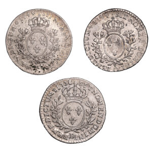 Monnaie France - Louis XV - 3 pièces 1:10 Écu Argent - 1731 et 1744 - Trésor de Saint Thibaut-Revers