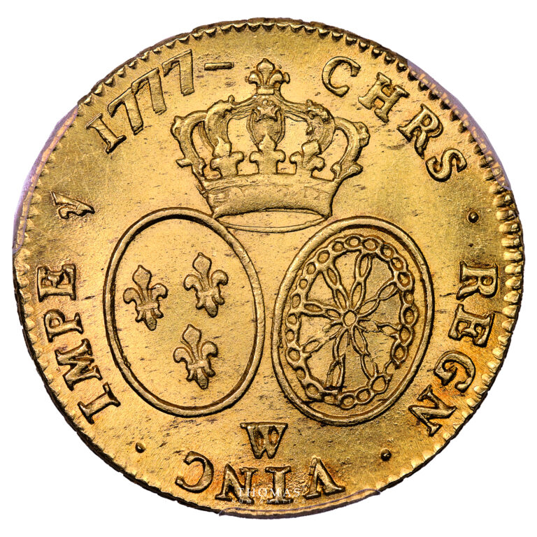 Coin France - Louis XVI - Gold - Double Louis d'or aux Lunettes - 1777 W Lille - PCGS MS 65 reverse