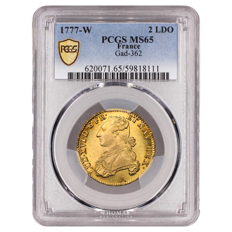 Coin France - Louis XVI - Gold - Double Louis d'or aux Lunettes - 1777 W Lille - PCGS MS 65 slab
