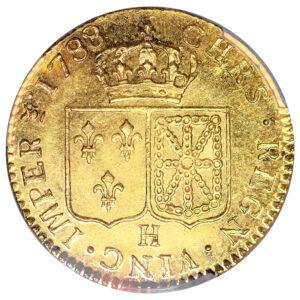 Coin - France Louis XVI - Gold - Louis d'or à la tête nue - 1788 H NVA - Variety 8/7 - PCGS MS 66 PL prooflike - Vendée Treasure reverse
