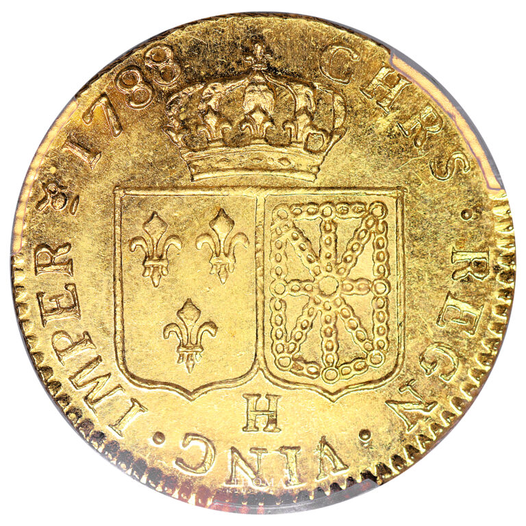 Coin - France  Louis XVI - Gold - Louis d'or à la tête nue - 1788 H NVA - Variety 8/7 -  PCGS MS 66 PL prooflike - Vendée Treasure reverse