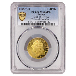 Coin - France Louis XVI - Gold - Louis d'or à la tête nue - 1788 H NVA - Variety 8/7 - PCGS MS 66 PL prooflike - Vendée Treasure slab