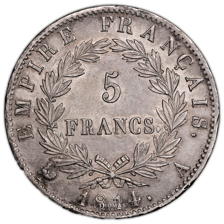 Coin France - Napoleon Empereur - 5 francs - 1814 A Paris reverse