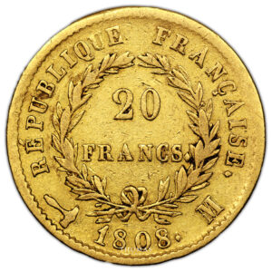 Monnaie France - Napoléon Ier - 1808 M Toulouse - 22 147 exemplaires-Revers