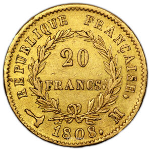 Coin France - Napoleon I - Gold 20 francs or - 1808 M Toulouse - 22 147 examples reverse