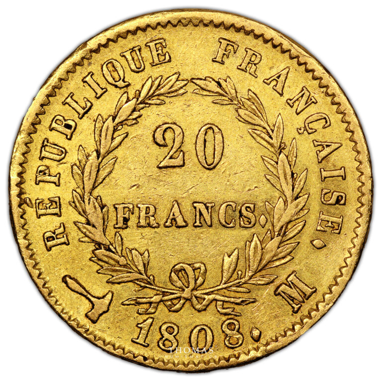 Coin France - Napoleon I - Gold 20 francs or -  1808 M Toulouse - 22 147 examples reverse