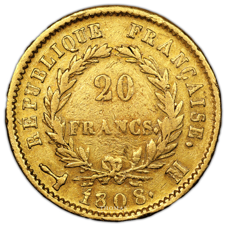 Coin France - Napoleon I - Gold - 20 francs or - 1808 M Toulouse - with a horn reverse