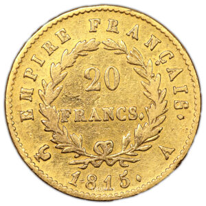 Monnaie France - Napoléon Ier - 20 Francs Or - 1815 A Paris - Les Cents Jours-Revers