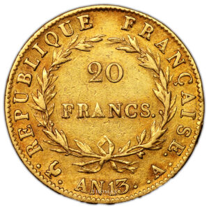 Monnaie France - Napoléon Ier - 20 Francs or tête nue - AN 13 A Paris - Calendrier révolutionnaire-Revers