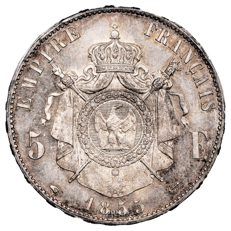 Monnaie France - Napoléon III - 5 Francs - 1855 A Paris - Main Ancre - PCGS MS65-Revers