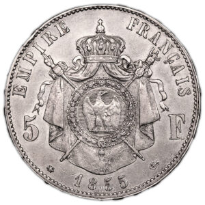Monnaie France - Napoléon III - 5 francs - 1855 BB Strasbourg-Revers