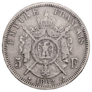 Monnaie France - Napoléon III - 5 francs - 1862 Sans A - PCGS VF 35-Revers