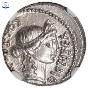 Monnaie Romaine - Jules Cesar - Denier - 46 BC - NGC AU 4-5 5-5-Avers