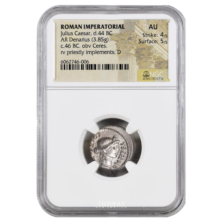 Monnaie Romaine - Jules Cesar - Denier - 46 BC - NGC AU 4-5 5-5-Slab