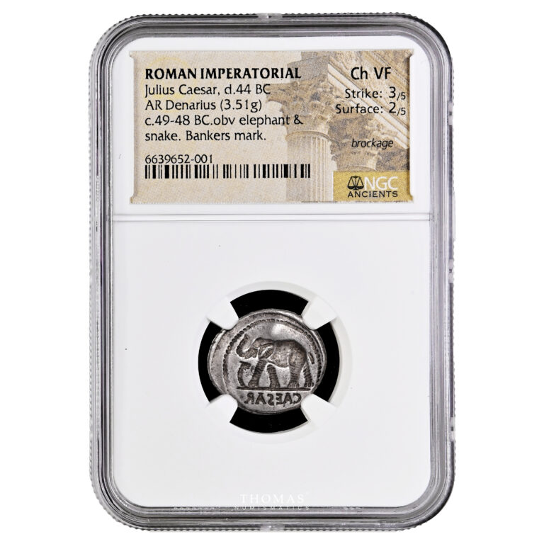 Monnaie Romaine - Jules Cesar - Denier - 49-48 BC - Frappe Incuse - NGC Strike 3:5 - Surface 2:5-Slab