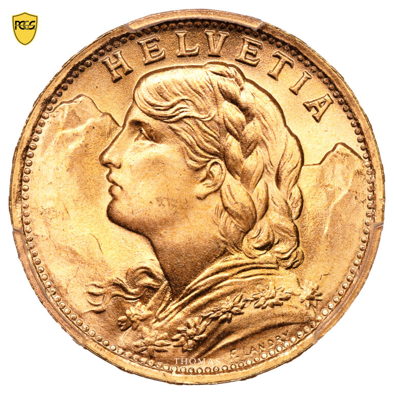 Monnaie Suisse - 20 Francs or Vreneli - 1935 LB Bern - PCGS MS 67-Avers