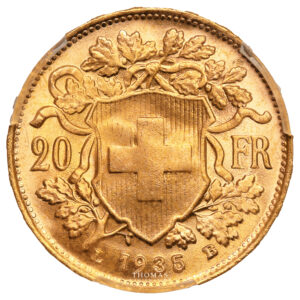 Monnaie Suisse - 20 Francs or Vreneli - 1935 LB Bern - PCGS MS 67-Revers