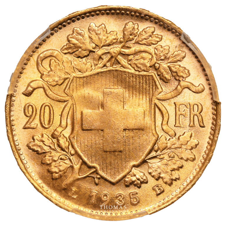 Monnaie Suisse - 20 Francs or Vreneli - 1935 LB Bern - PCGS MS 67-Revers
