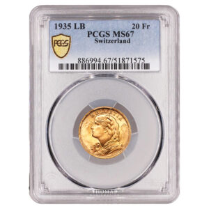 Monnaie Suisse - 20 Francs or Vreneli - 1935 LB Bern - PCGS MS 67-Slab