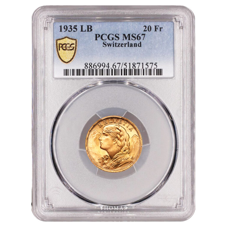 Monnaie Suisse - 20 Francs or Vreneli - 1935 LB Bern - PCGS MS 67-Slab