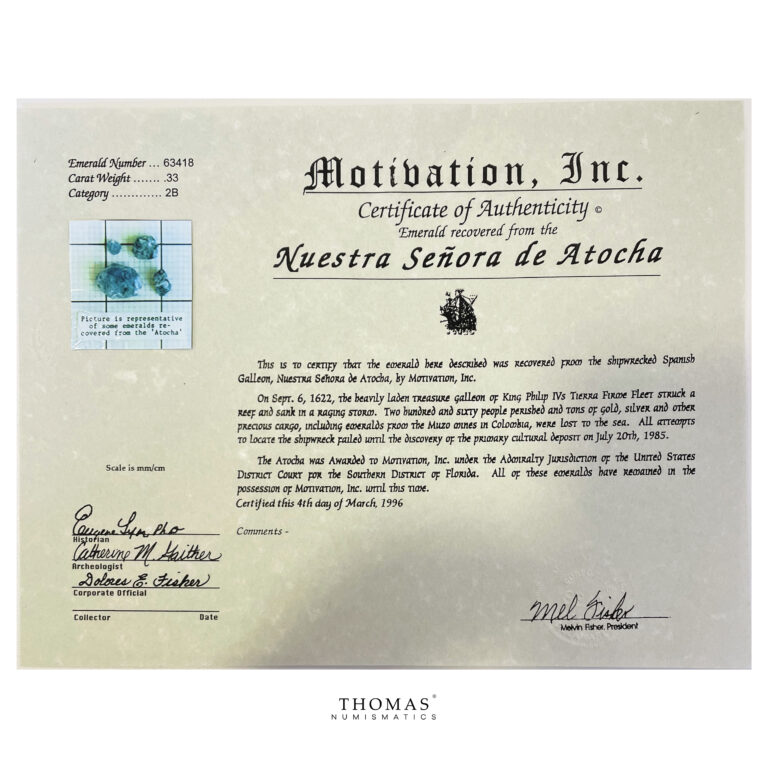 Collectibles - Natural emerald – shipwreck treasure – Atocha certificate