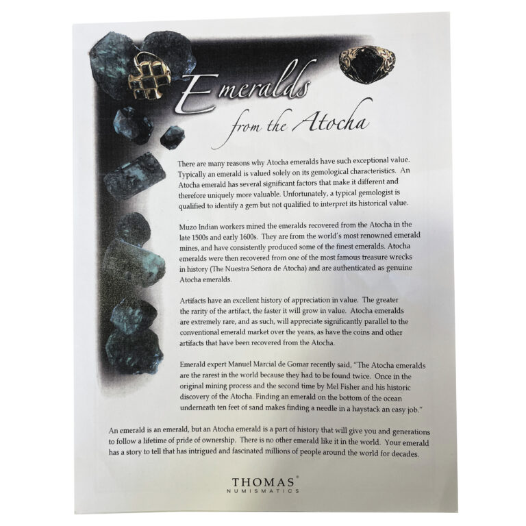 Collectibles - Natural emerald – shipwreck treasure – Atocha certificate3