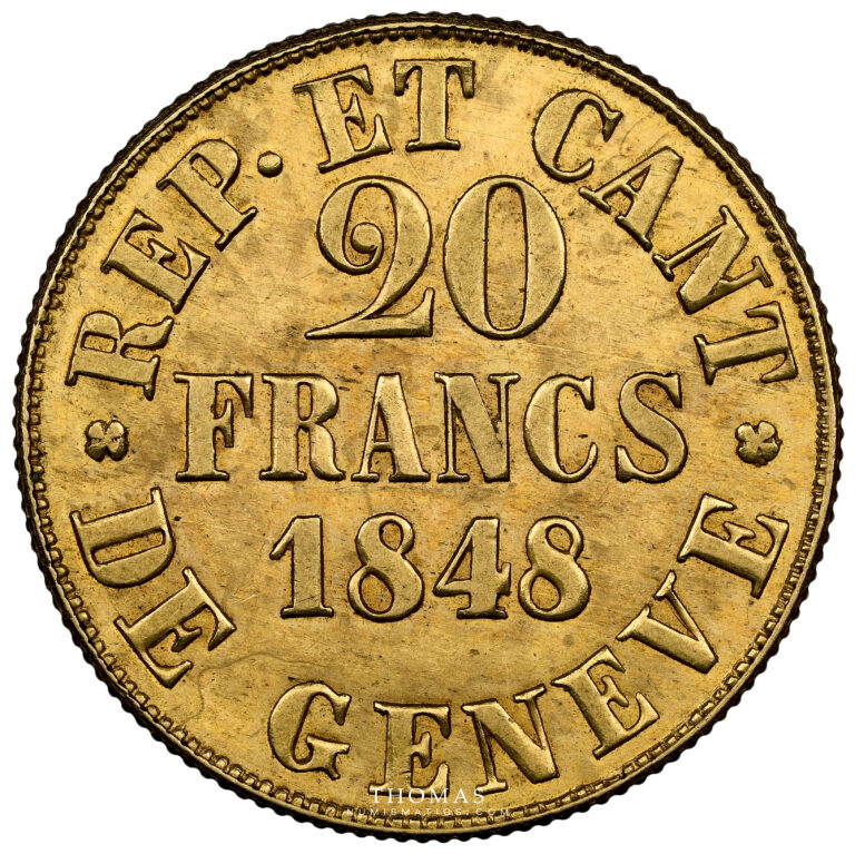 20 francs or suisse Geneve NGC MS 61 revers