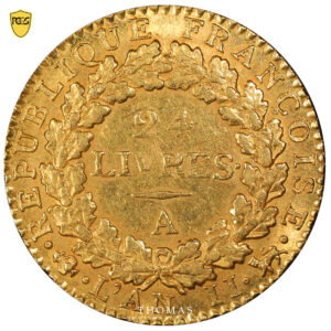Coin - France - Gold - 24 livres or – Convention – 1793 – An II A -Paris - PCGS AU 55 obverse