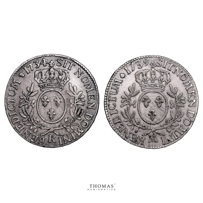 Lot of 2  Coins - Louis XV - Écu aux Branches d'Olivier - 1739 M Toulouse - 1734 R Orléans reverse