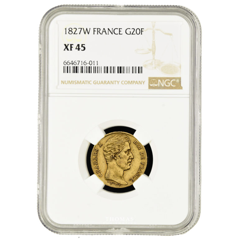 Charles X - 20 francs or 1827 W Lille - NGC XF 45 slab