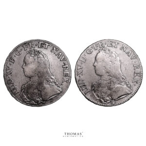 Lot of 2  Coins - Louis XV - Écu aux Branches d'Olivier - 1739 M Toulouse - 1734 R Orléans obverse