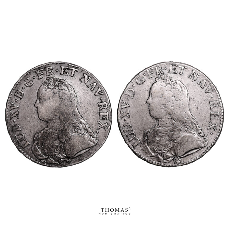 Lot of 2  Coins - Louis XV - Écu aux Branches d'Olivier - 1739 M Toulouse - 1734 R Orléans obverse